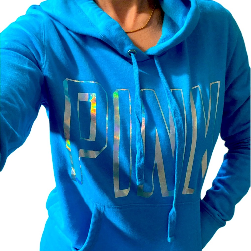 VS Pink Sweatsuit Blue Holographic Logo